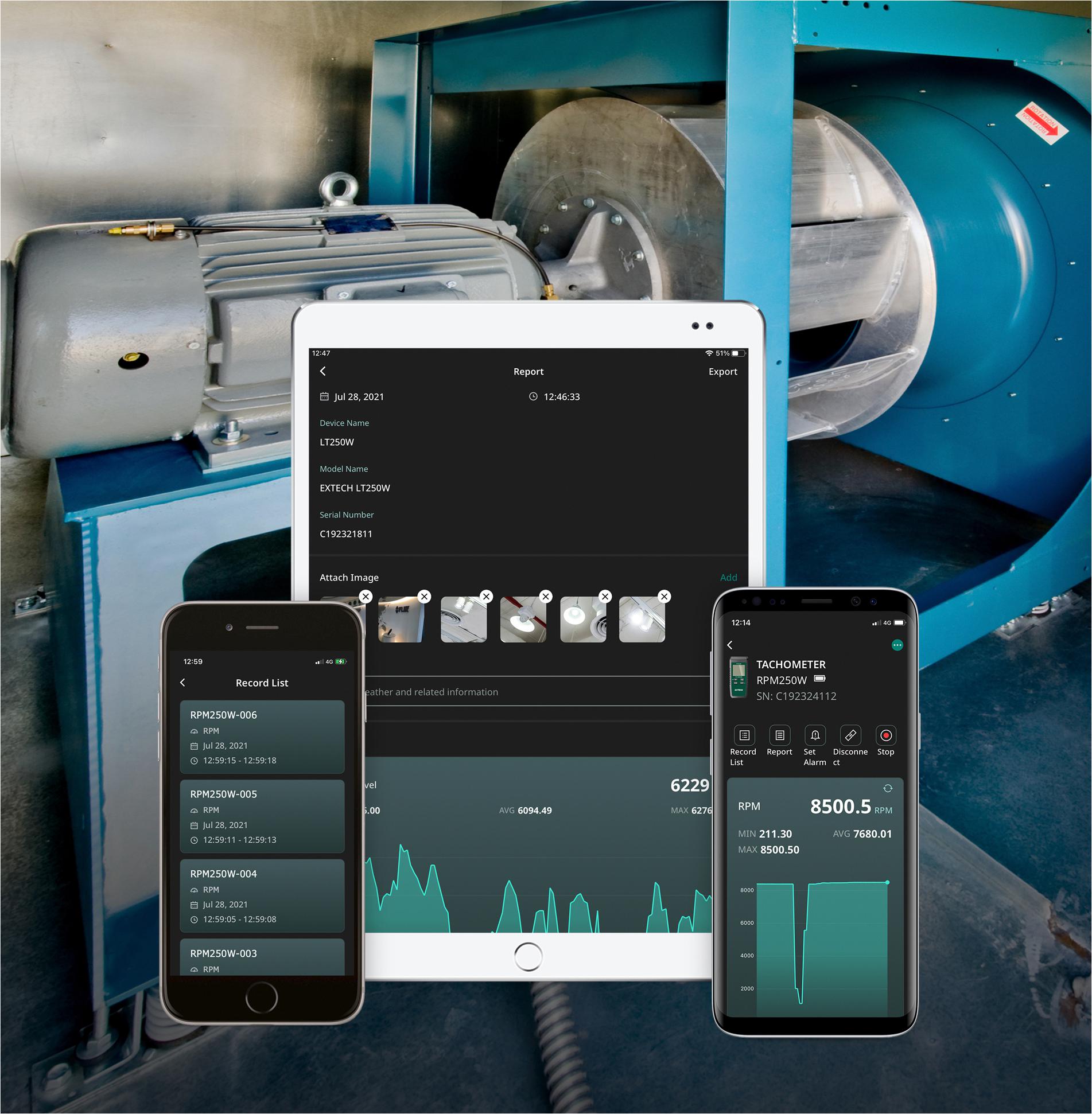 RPM250W Extech Instruments Tachometer, 10RPM to 99999RPM, 28 mm