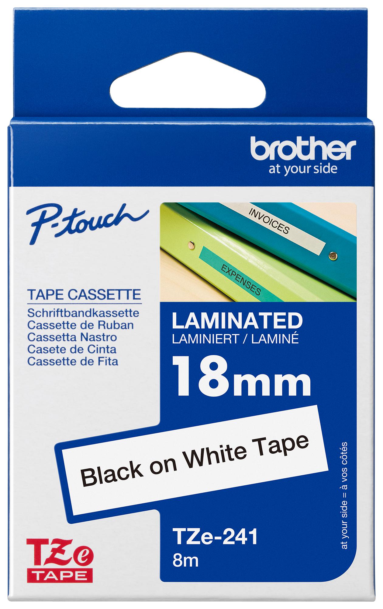 TZE241 Brother Label Printer Tape, AdhesiveLaminated, Black on White