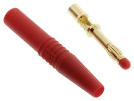 STAUBLI 22.1025+22.2260-22 Banana Test Connector, 4mm, Plug, Cable Mount, 32 A, 1 kV, Gold Plated Contacts, Red