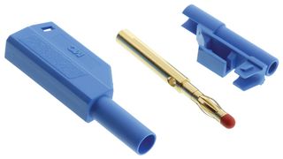 STAUBLI 22.1203 + 22.2380-23 Banana Test Connector, 4mm, Plug, Cable Mount, 32 A, 1 kV, Gold Plated Contacts, Blue