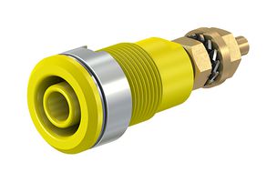 STAUBLI 23.3020-24 Banana Test Connector, 4mm, Receptacle, Panel Mount, 32 A, 1 kV, Gold Plated Contacts, Yellow