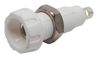 DELTRON COMPONENTS 563-0600 Banana Test Connector, 4mm, Jack, Panel Mount, 10 A, 250 Vrms, Silver Plated Contacts, White