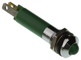 CML INNOVATIVE TECHNOLOGIES 19040351 LED Panel Mount Indicator, Satin Chrome Bezel, Green, 24 VDC, 8 mm, 20 mA, 32 mcd, IP67