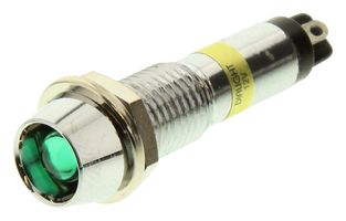 DIALIGHT 607-2212-130F LED Panel Mount Indicator, Green, 12 VDC, 7.2 mm, 15 mA, 50 mcd, IP66