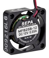 SEPA MFB25B12 DC Axial Fan, 12 V, Square, 25 mm, 6 mm, Ball Bearing, 0.81 CFM