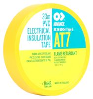 ADVANCE TAPES AT7 YELLOW 33M X 19MM Electrical Insulation Tape, PVC (Polyvinyl Chloride), Yellow, 19 mm x 33 m