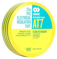 ADVANCE TAPES AT7 GREEN / YELLOW 33M X 19MM Electrical Insulation Tape, PVC (Polyvinyl Chloride), Green, Yellow, 19 mm x 33 m