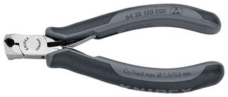 KNIPEX 64 32 120 ESD Cutter, Oblique, 120 mm, Bevel, 1.5 mm, 56 °