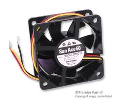 SANYO DENKI 9S0612H4011 DC Axial Fan, 12 V, Square, 60 mm, 25 mm, Ball Bearing, 20.5 CFM