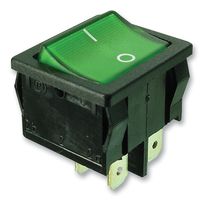 MARQUARDT 01805.7109-03 Rocker Switch, Off-On, DPST, Illuminated, Panel Mount, Green, 1800 Series