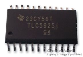 TEXAS INSTRUMENTS TLC5925IDWR LED Driver, Constant Current, 3-5.5V input, 16 Outputs, 30 MHz switch-freq., 17V/45 mA out, SOIC-24