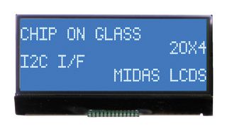 MIDAS DISPLAYS MCCOG42005A6W-BNMLWI Alphanumeric LCD, 20 x 4, White on Blue, 5V, I2C, English, Japanese, Transmissive
