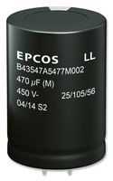 TDK B43547A9187M000 Electrolytic Capacitor, Snap-in, 180 µF, 400 V, ± 20%, Snap-In, 8000 hours @ 105°C