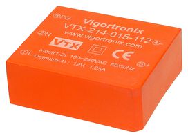 VIGORTRONIX VTX-214-015-124 AC/DC PCB Mount Power Supply (PSU), ITE, 1 Output, 15 W, 24 VDC, 625 mA