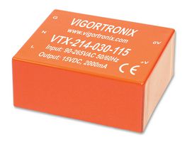 VIGORTRONIX VTX-214-030-109 AC/DC PCB Mount Power Supply (PSU), ITE, 1 Output, 30 W, 9 VDC, 3.333 A