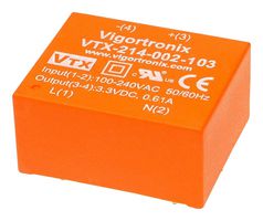 VIGORTRONIX VTX-214-002-107 AC/DC PCB Mount Power Supply (PSU), ITE, 1 Output, 2 W, 7.5 VDC, 266 mA