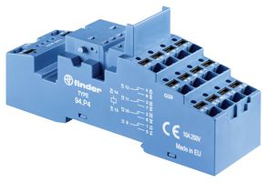 FINDER 94P4SMA Relay Socket, DIN Rail, Panel, Quick Connect, 14 Pins, 10 A, 250 V, 94 Series