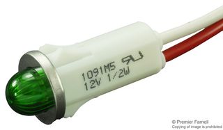CHICAGO MINIATURE LIGHTING 1091M5-12V LED Panel Mount Indicator, Green, 12 V, 12.7 mm, Not Rated