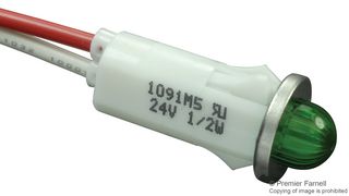 CHICAGO MINIATURE LIGHTING 1091M5-24V LED Panel Mount Indicator, Green, 24 V, 12.7 mm, Not Rated