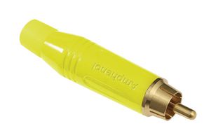 AMPHENOL AUDIO ACPR-YEL. RCA (Phono) Audio / Video Connector, 2 Contacts, Plug, Gold Plated Contacts, Zinc Alloy Body
