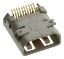 MOLEX 46765-0001 HDMI Connector, 19 Contacts, Receptacle, PCB Mount, Surface Mount Right Angle