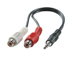 ROLINE 11.09.4340 Audio / Video Cable Assembly, 3.5mm Stereo Jack Plug, Phono (RCA) Socket, x 2, 7.9 ", 200 mm