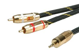 ROLINE 11.09.4273 Audio / Video Cable Assembly, 3.5mm Stereo Jack Plug, Phono (RCA) Plug, x 2, 8.2 ft, 2.5 m