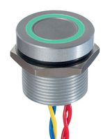 APEM PBAR9AF3000N0G Vandal Resistant Switch, 19 mm, PBA Series, 19.2 mm, SPST-NO, Momentary, Flat, Green