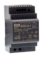 MEAN WELL HDR-60-24 AC/DC DIN Rail Power Supply (PSU), Ultra Slim, ITE, 1 Output, 60 W, 24 VDC, 2.5 A