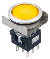 IDEC LBW6ML-M1T64Y Industrial Pushbutton Switch, Flush Silhouette, LBW Series, 22 mm, DPDT, Momentary, Flush