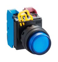 IDEC YW1L-M2E10QM3S Industrial Pushbutton Switch, YW Series, 22.3 mm, SPST-NO, Momentary, Round Raised, Blue