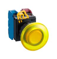 IDEC YW1L-A4E10QM3Y Industrial Pushbutton Switch, YW Series, 22.3 mm, SPST-NO, Maintained, Mushroom, Yellow