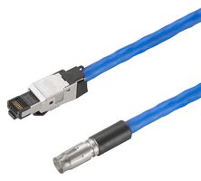 WEIDMULLER HDC XX6A01 FMSRJ45-0100 Circular Cable Assembly, Cat6a, RJ45 Plug to M12 Circular Receptacle, 8 Ways, 3.28 ft, 1 m, Blue