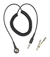 SCS CC61M ESD Grounding Cord, Coiled, Black, 6ft, 1Mohm, 4 mm Stud Size