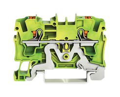 WAGO 2204-1207 DIN Rail Mount Terminal Block, Ground, 2 Ways, 20 AWG, 10 AWG, 4 mm², Clamp, 32 A