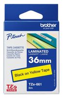 BROTHER TZE-661 Label Printer Tape, Adhesive-Laminated, Black on Yellow, 8 m