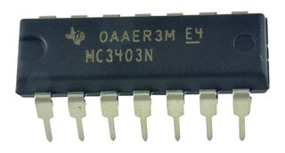 TEXAS INSTRUMENTS MC3403N Operational Amplifier, 4 Channels, 1 MHz, 0.6 V/µs, 5V to 30V, ± 2.5V to ± 15V, DIP, 14 Pins