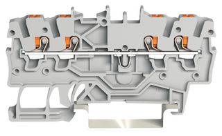 WAGO 2200-1401 DIN Rail Mount Terminal Block, 4 Ways, 24 AWG, 16 AWG, 1 mm², Push In, 13.5 A