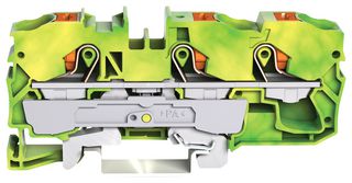 WAGO 2210-1307 DIN Rail Mount Terminal Block, 3 Ways, 20 AWG, 6 AWG, 10 mm², Push In, 57 A