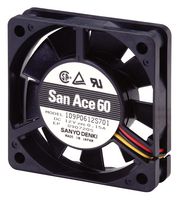 SANYO DENKI 109P0605H702 DC Axial Fan, 5 V, Square, 60 mm, 15 mm, Ball Bearing, 14.1 CFM