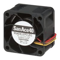 SANYO DENKI 9GA0412P3K01 DC Axial Fan, 12 V, Square, 40 mm, 28 mm, Ball Bearing, 28.6 CFM