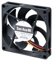 SANYO DENKI 9GA0812P7G001 DC Axial Fan, 12 V, Square, 80 mm, 15 mm, Ball Bearing, 50.9 CFM