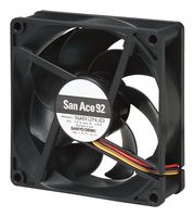 SANYO DENKI 9GA0912P4J031 DC Axial Fan, 12 V, Square, 92 mm, 25 mm, Ball Bearing, 77.7 CFM