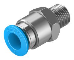 FESTO 153004 Pneumatic Fitting, Push-In Straight Connector, R1/8, 14 bar, 8 mm, Brass, QS