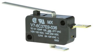 HONEYWELL V7-6C37E9-036 Microswitch, Miniature, Straight Lever, SPST-NC, Quick Connect, 15.1 A