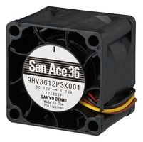 SANYO DENKI 9HV3612P3K001 DC Axial Fan, 12 V, Square, 36 mm, 28 mm, 25.4 CFM