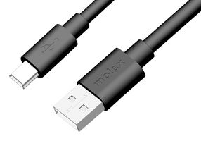 MOLEX 68768-0402 USB Cable, Type A Plug to Type B Plug, 1.5 m, 4.9 ft, USB 2.0, Black
