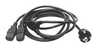 MULTICOMP PRO GW-151737 Mains Power Cord, CEE 7/7 Plug to 2x IEC 60320 C13, 2.5 m, 250 V, Black