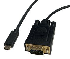VIDEK 2496CVA-2 Audio / Video Cable Assembly, USB 3.1 Type C Plug, VGA Plug, 6.6 ft, 2 m, Black