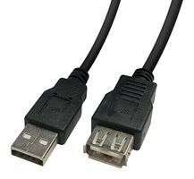 VIDEK 2490-0.5BK USB Cable, Type A Plug to Type A Receptacle, 500 mm, 1.64 ft, USB 2.0, Black